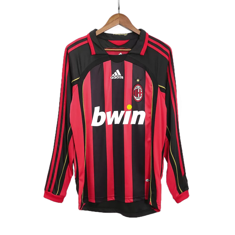 AC Milan Langarm Heimtrikot 06/07 Herren Fan-Version Rot und Schwarz (Retro)