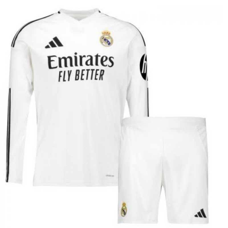 Kinder-Set Real Madrid Langarm Heimtrikot 24/25 Weiß