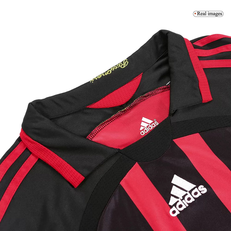 AC Milan Langarm Heimtrikot 06/07 Herren Fan-Version Rot und Schwarz (Retro)