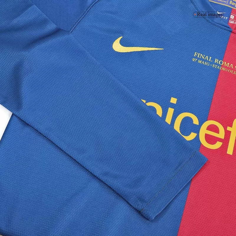 Barcelona Langarm Heimtrikot 08/09 Herren Fan-Version Blau und Rot (Retro)