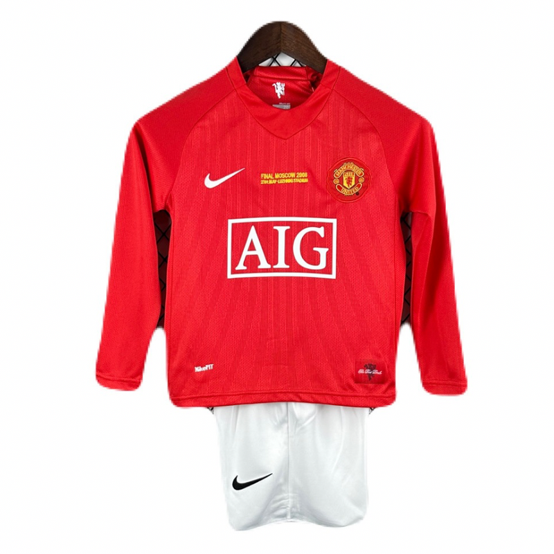 Kinder-Set Manchester United Langarm Heimtrikot 07/08 (Retro)