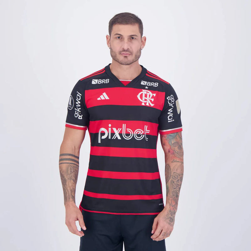 Flamengo Heimtrikot 24/25 Herren Fan-Version Rot und Schwarz mit allen Sponsoren