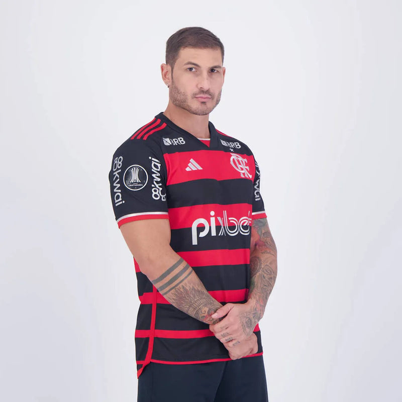 Flamengo Heimtrikot 24/25 Herren Fan-Version Rot und Schwarz mit allen Sponsoren
