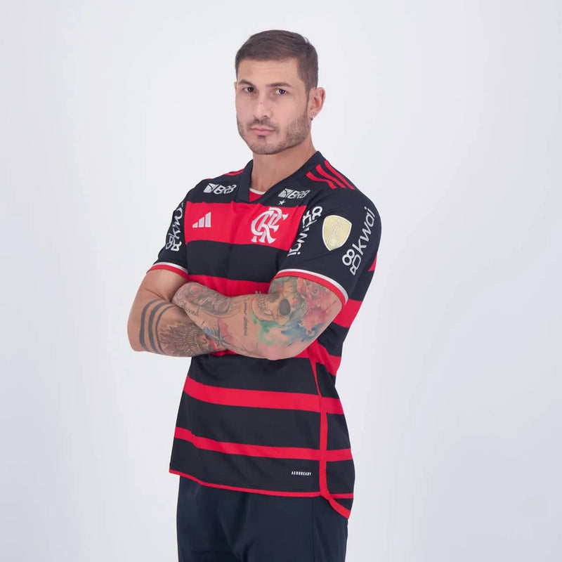 Flamengo Heimtrikot 24/25 Herren Fan-Version Rot und Schwarz mit allen Sponsoren